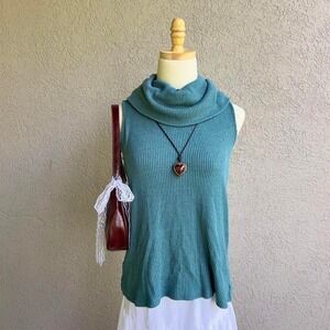 Anthropologie Vanessa Virginia Teal Cowl‎ Neck Sweater Tank Top Size XS